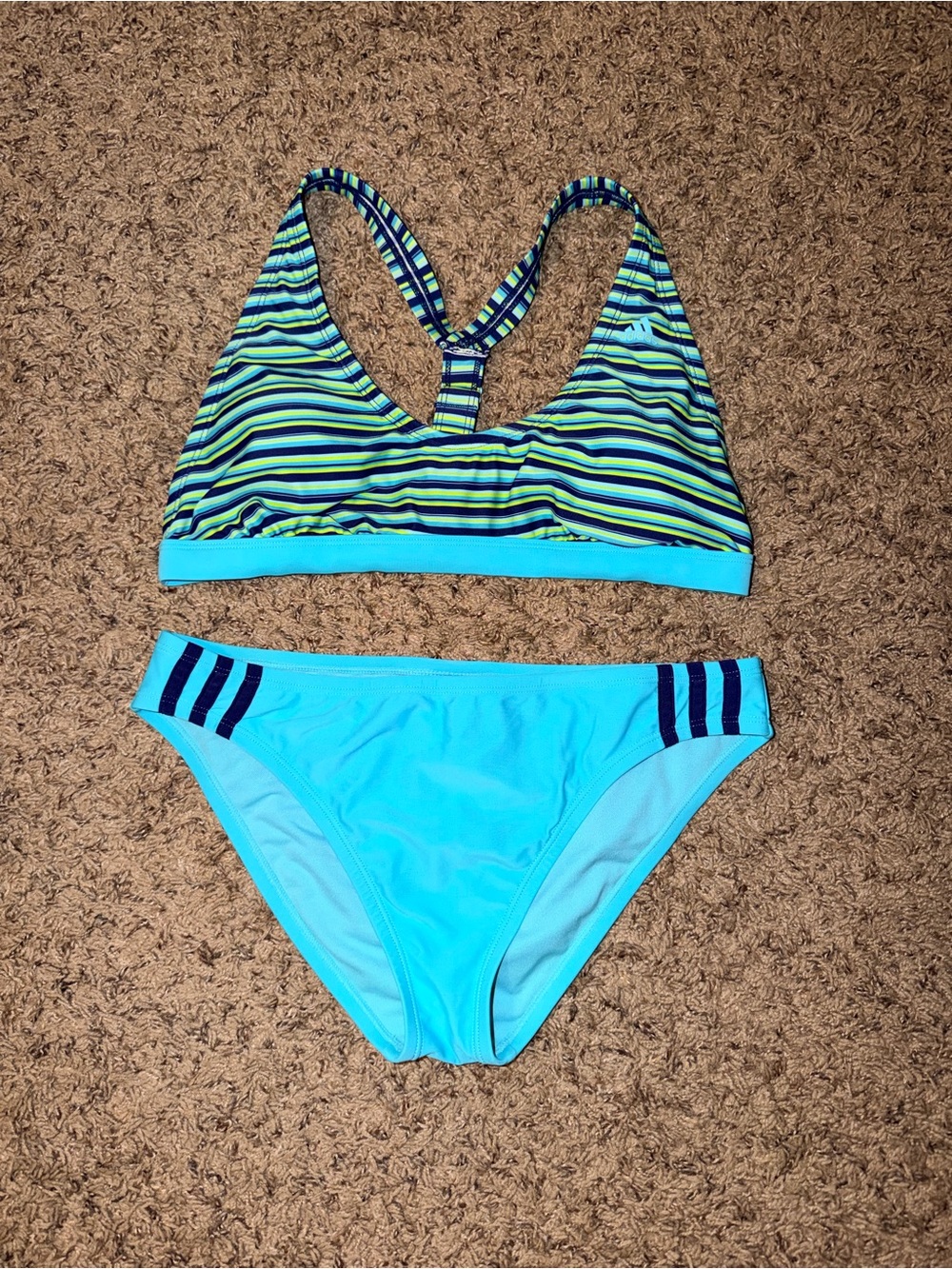 adidas Blue Striped Adjustable Racerback Bikini Set
